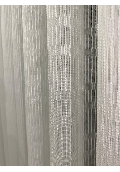4002 Kendinden Desenli Modern Ekru Tül Perde 1/3 Sık Pileli Ekru