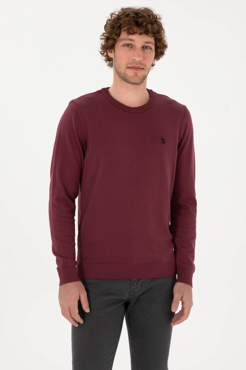 U.S. Polo Assn. Erkek Slim Fit Bisiklet Yaka Bordo Basic Kazak 50313713-VR177
