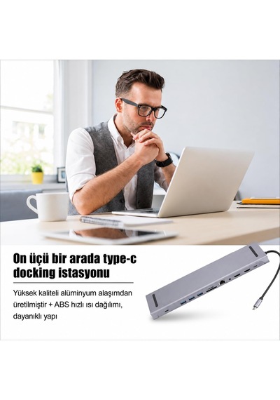 13 İn 1 Port Usb-c Hub 4k Hdmı Dp Vga 100w Pd Ethernet Sd Zr1356