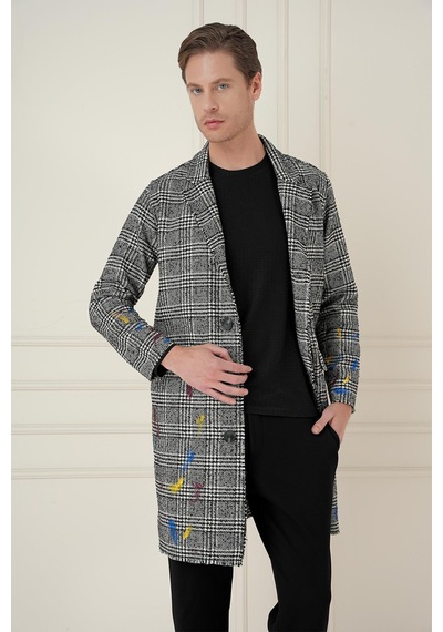 Efor Plt 086 Slim Fit Siyah-beyaz Spor Palto Siyah - Beyaz