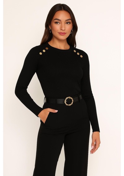 Fashion Friends Düğme Detaylı Kadın Bluz 25k0252k1 Siyah