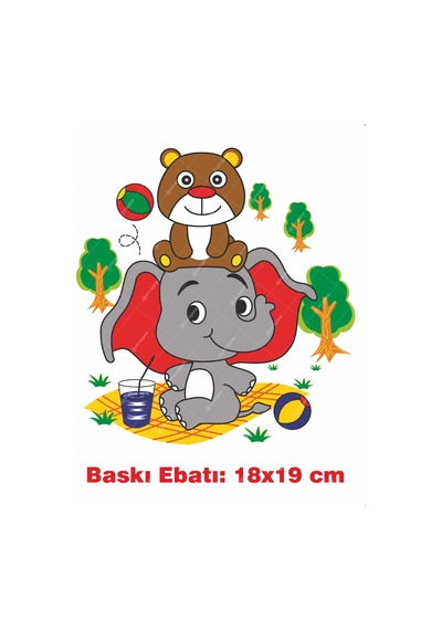 Sevimli Fil Hayvan Temalı Ütü İle Yapışan Tekstil Kumaş Tişört Dtf Baskı 3407