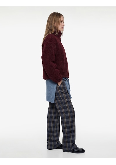 Koton Dik Yaka Fermuar Cep Detaylı Çıtçıt Düğmeli Oversize Peluş Ceket Bordo 6wal10088ık