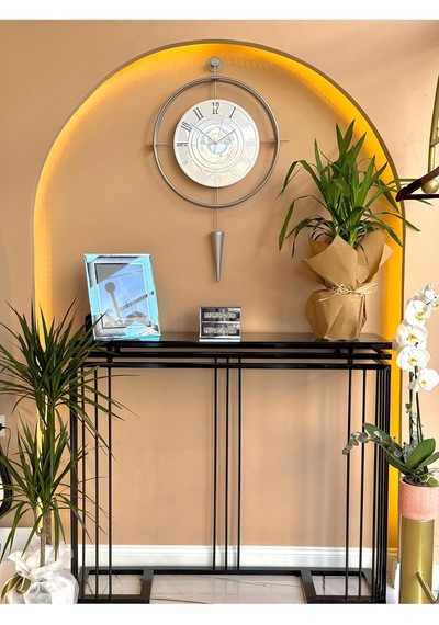Metaquartz Aksesuar Gümüş-büyük Boy - Lavinya 12-24h Exclusive Özel Kadran Tasarım - Modern Dekoratif Duvar Saati Gümüş 50 X 90