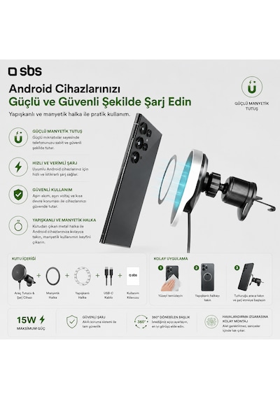 Sbs 15w Magsafe Araç İçi Kablosuz Şarjlı Telefon Tutucu Geri Çekilebilir Usb-c Kablo Havalandırma Izgarası İphone & Android Uyumlu Beyaz Sbs 15w Magsafe Araç İçi Kablosuz Şarjlı Telefon Tutucu Geri Çekilebilir Usb-c Kablo Havalandırma Izgarası İphone & Android Uyumlu Beyaz
