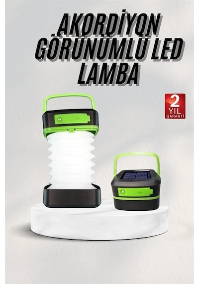 Katlanabilir Kamp Lambası Akordiyon Lamba Şarjlı 3 Kademeli Solar Siyah