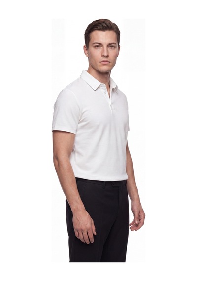 Efor Slim Fit Pamuklu Kıvrılmaz Polo Yaka Ekru Tişört Ts 928