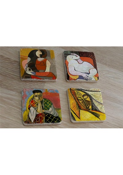 Henri Matisse Ve Picasso Kadınları Doğal Taş Bardak Altlığı 4'lü Set - Natural Stone Coasters - Taş Çok Renkli