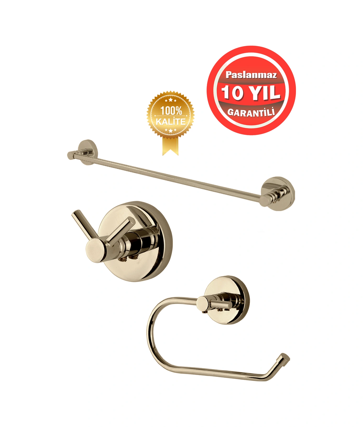 Çelik Banyo Paslanmaz Pirinç Dilek Banyo Aksesuar Set Havluluk-askılık-tuvalet Kağıtlık Altın Gold Gold