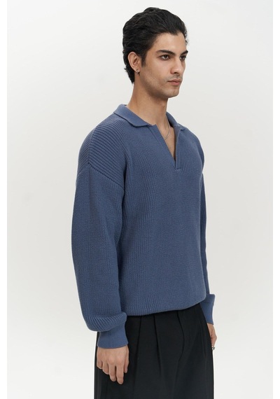 Mai Collection Mai Studios Co. Magnus Polo Yaka İndigo Erkek Triko Kazak İndigo