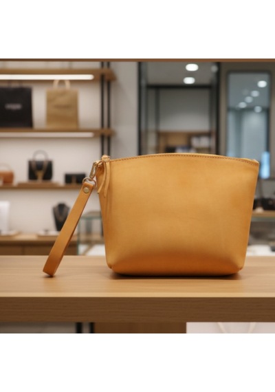 Luqa Leather Özel Tasarım El İşçiliği Deri Clutch Fermuarlı Bilek Çantası Sarı