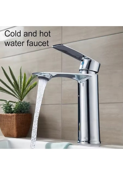 Moonhigh Sıcak Soğuk Çift Girişli Banyo Lavabo Bataryası Krom Renk Kaliteli Tasarım 2 Yıl Garanti Krom