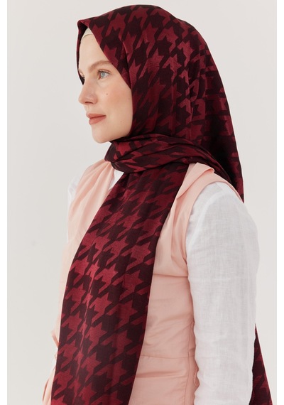 Mirsoy Scarf Kazayağı Desen Parlak Jakar Şal - Bordo Bordo