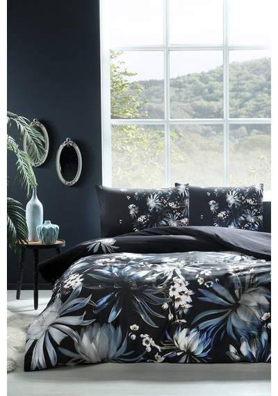 Nelumbo Çift Kişilik Soft Life Saten Nevresim Takımı Mavi