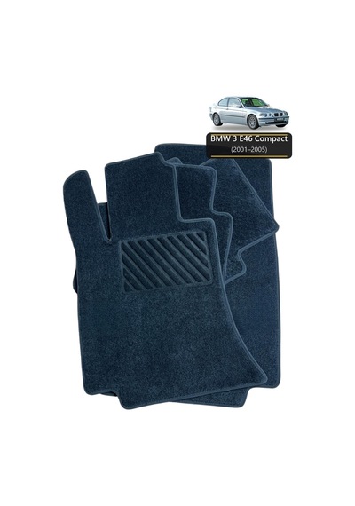 Oto Halı Paspas Seti Bmw 3 E46 Compact 2001 2005 Uyumlu Sport Kaymaz & Şık Tasarım - Siyah Logosuz