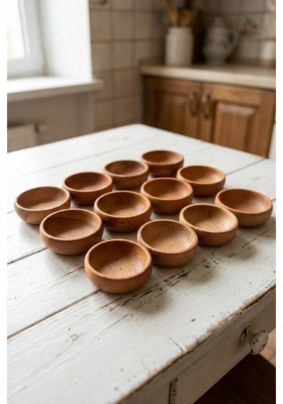 Atbyhome 12 Parça Doğal Kayın Ağacı Ahşap Çerezlik Kaseler - 10 Cm Kahvaltılık Ve Mezze Sosluk Seti Diğer