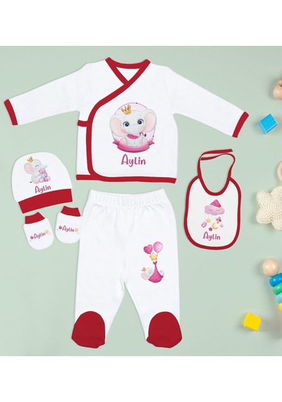 Bk Kids Kişiye Özel Kırmızı Yeni Doğan Hastane Çıkışı, Anneye Hediye, İsimli Papatya Kolye, 9 Parça Bebek Hediye Seti-2