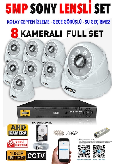 Ids - 8 Kameralı 1080P Fullhd 5Mp Sony Lensli Kamera Seti - 2028