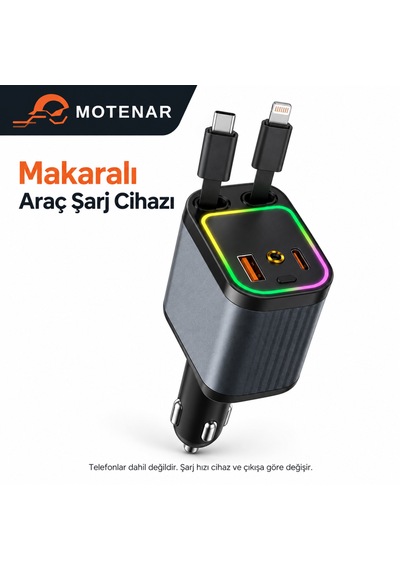 Motenar 4ü 1 Arada Makaralı Araç Şarj Cihazı Type-c Lightning