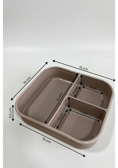 3 Bölmeli Silikon Saklama Kabı Kapaklı, Sızdırmaz, Lunch Box & Öğün Kabı Toprak Renk Toprak