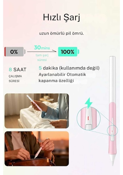 Metapen Apple Uyumlu iPad Air 11 İle Uyumlu Profesyonel Avuç İçi Red Ve Eğim Duyarlı Bluetoothlu Tablet Kalemi Beyaz