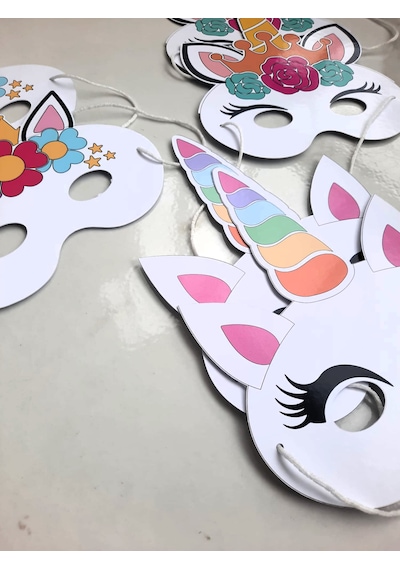 6 Adet Unicorn Tek Boynuzlu At Konsept Kağıt Parti Maskesi Unicorn Doğum Günü Süsü