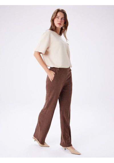 Faik Sönmez Beli Lastikli Kendinden Dokulu Wıde Leg Fıt Örme Pantolon W27pnt025 Uw27pnt02530 Kahve