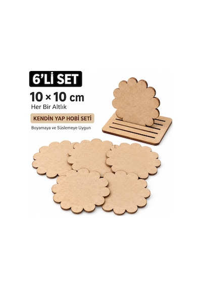 Arliadesign 6 Lı Papatya Mdf Bardak Altlığı 10x10 Cm Boyanabilir Kendin Yap Hobi Seti