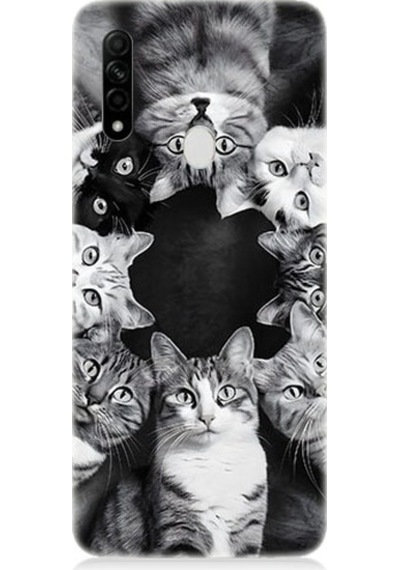 Oppo A31 Uyumlu Kedi Ve Uzay Desenli Silikon Kılıf