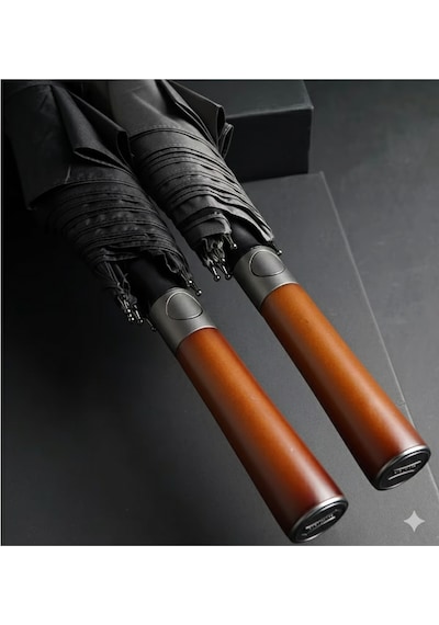 Bosile 8k Parachase Uv Koruma İpek Şemsiye Rüzgar Geçirmez Güçlü, Özel Fiberglass 8 Tel Kılıflı Abs Düğmeli Siyah