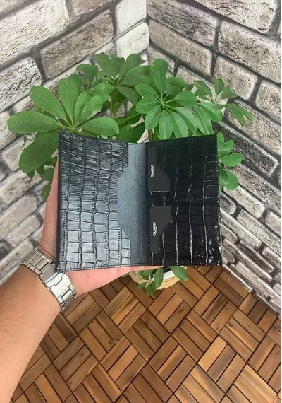 Guard Croco Baskılı Siyah Hakiki Deri Pasaport Kılıfı Erkek / Kadın P5249 Siyah
