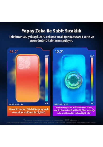 Memo Cx15 Apple Uyumlu iOS Android Soğutucu 15w Manyetik + Arka Klips 2'si 1 Arada Yarı İletken Soğutma Fanı Radyatörü