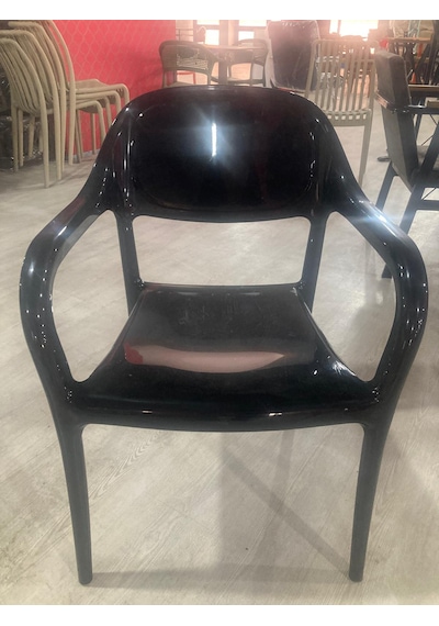 Siyah Parlak Renk Bahçe Plastik Sandalye 4 Adet Paket