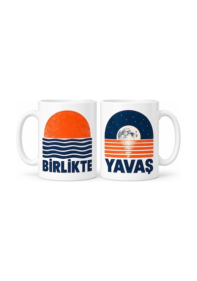 Birlikte Yavaş 2 Li Porselen Kupa Seti - Model 705 Çok Renkli