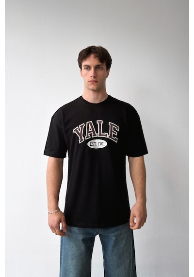Flaw Yale Nakışlı Tişört-29680 Siyah