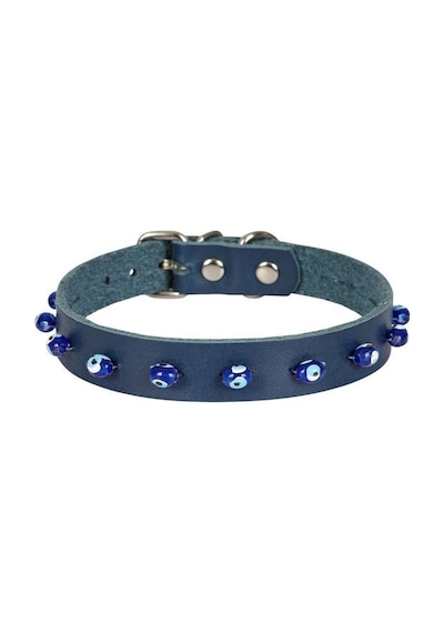 Cattie Boncuklu Deri Kedi Boyun Tasması Xl 1.5x28-32CM Royal Mavi