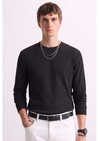 Barrels And Oıl Erkek Bisiklet Yaka İnterlok Sweatshirt - Siyah Siyah