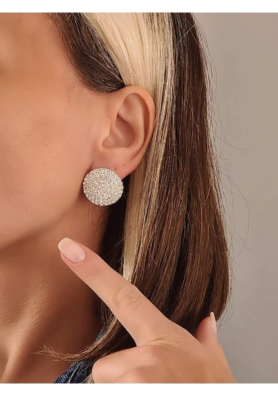 Yuvarlak Model Abiye Gümüş Renkli Küpe Silver