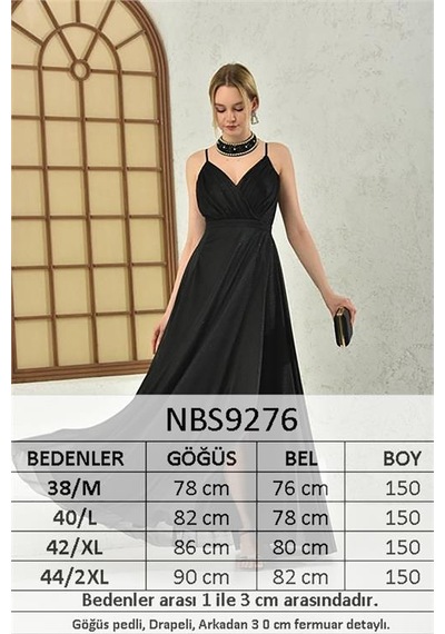 Neşeli Butik Kadın Siyah Simli Yırtmaç Detaylı Askılı Uzun Abiye Nbs9276 Siyah