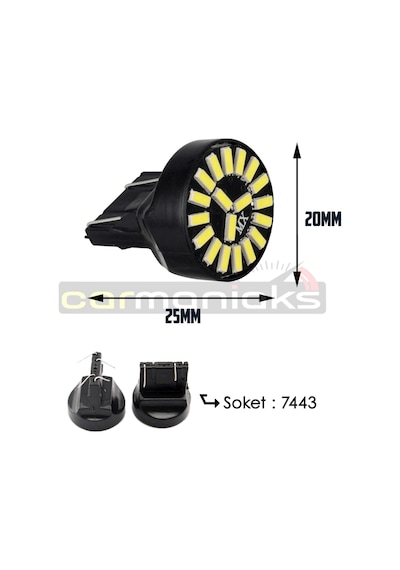 T20 W21 5w 7443 Beyaz Stop Sinyal Geri Vites Gündüz Far Ampülü
