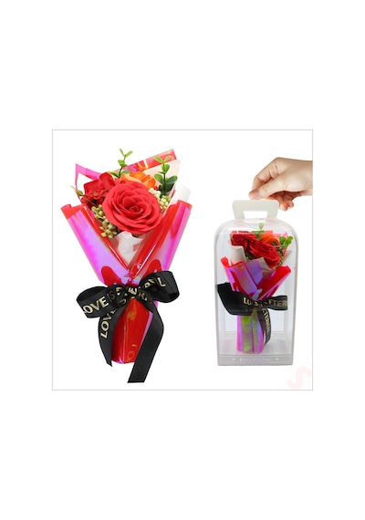 Pvc Kutulu,kırmızı Güllü Yapay Çiçek Buketi 25cmx13cm Renkli