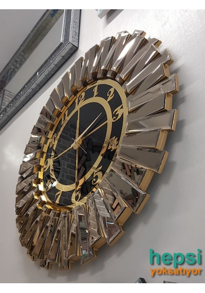 Güneş Bronze Black Altın Siyah 85 Cm Dekoratif Aynalı Duvar Saati