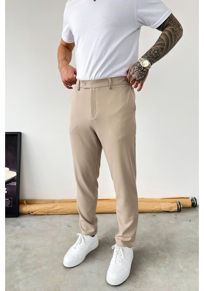 Bej Basic Regular Fit Kumaş Pantolon