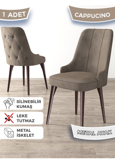Canisa Newa Serisi, 1.sınıf Babyface Kumaş Kahve Metal Ayak Gümüş Halkalı, 1 Adet Cappucino Sandalye Sandalye Cappucino Ayaklar Kahve