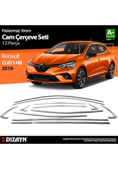 S-dizayn Renault Clio 5 Krom Cam Çerçevesi 12 Prç. 2019 Üzeri A+ Kalite