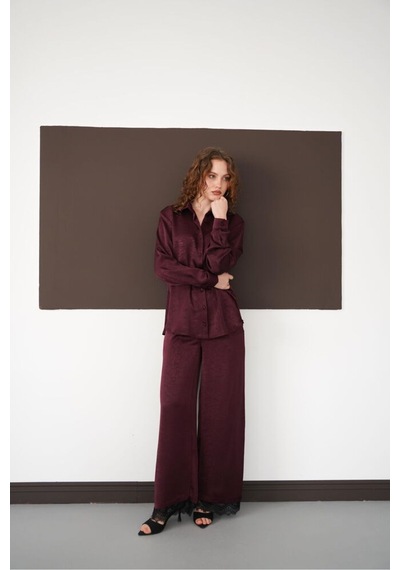 Verymoda Pileli Paça Ucu Dantel Pantolon F2102 Mürdüm