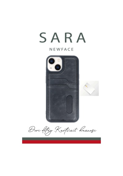 Apple iPhone  Uyumlu- 14 Kılıf Sara Kartvizitli Deri Kılıf - Siyah