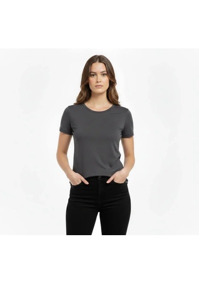 Efnaz Style T-shirt Bisiklet Yaka Slim Fit Likralı Tişört Günlük Basic Body - Füme