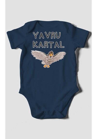Yavru Kartal Baskılı Bebek Zıbını Çıtçıtlı Body %100 Pamuk Kısa Kol Lacivert