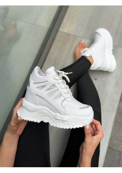 Erva'nın Butiği Beyaz Cilt Celly Gizli Topuk Dolgu Topuk 7 Cm Boy Uzatan Sneakers-6429